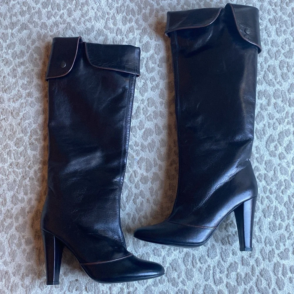 NWOB Claudia Ciuti Italian-Made Over-the-Knee Black Leather Heeled Boots, size 7